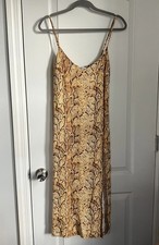 Reformation Crimini Boa Snakeskin Print Yellow Midi Slip Dress Slit Size 2 Y2K
