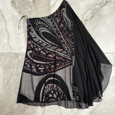 Trina Turk Silk Dress Size 8 One Shoulder Shift Flowy Sleeve Black White Pink