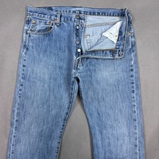 Levis 501 Jeans Mens 36x36 Blue Denim Pants Faded Button Fly Distressed Straight