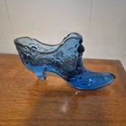 Fenton Glass Vintage Cabbage and Rose Shoe-Blue