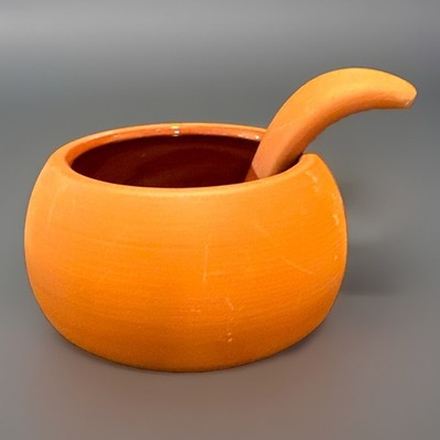 VTG Bortner & Bortner Terracotta Pottery Salsa Bowl With Ladle Spoon 2 Pieces