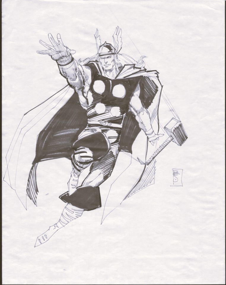 1983 BILL SIENKIEWICZ THOR ORIGINAL ART DRAWING PINUP PAGE SKETCH MARVEL COMICS Comic Art