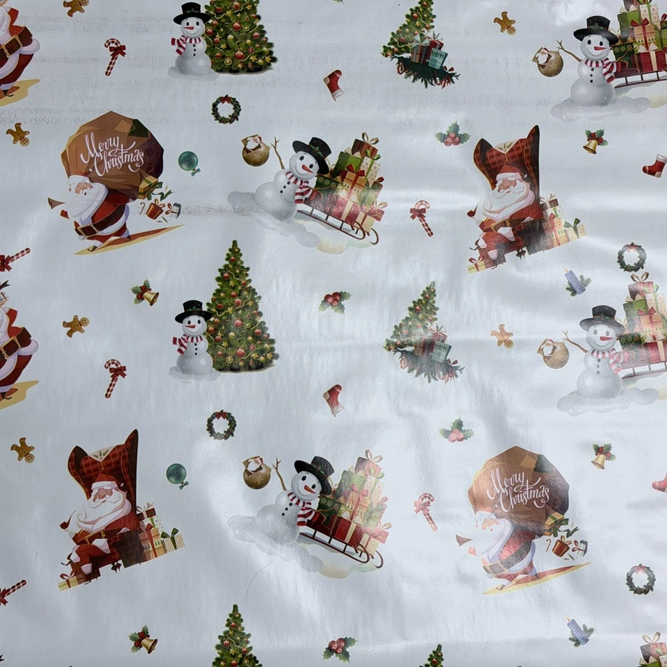 Weihnachten abwischbare Tischdecke Wachstuch Vinyl PVC Tischdecke Abdeckung XMAS weiß - Bild 3 von 4