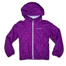 Columbia Girls Bella Plush Quilted Jacket XS 6 6X Hooded Fleece-Lined Purple
