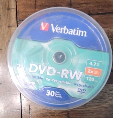 Verbatim DVD-RW 4.7GB 2X Speed 120 Min 30/PK Spindle, New