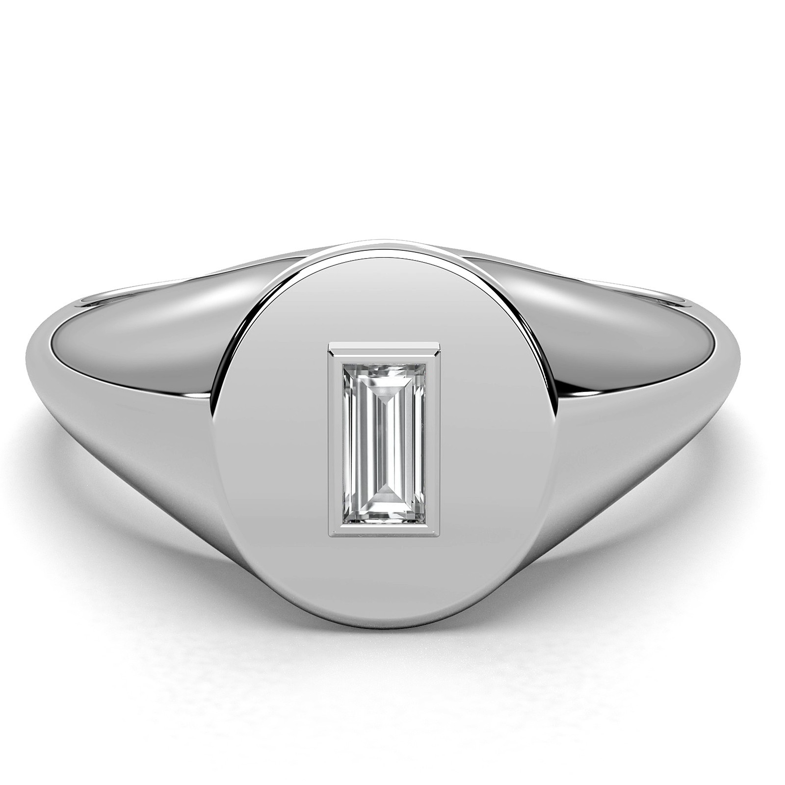 Oval Signet Ring Baguette Lab Grown Diamond Bezel Women’s 14k Gold 0.11ctw Gifts