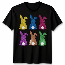 Happy Bunny Sparkly Rabbit Grafik Glitzer Unisex Tshirt Ostern Urlaub Geschenk