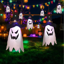 Glowing Ghost Witch Hat Halloween Decorations, Hanging String Lights with 3Modes