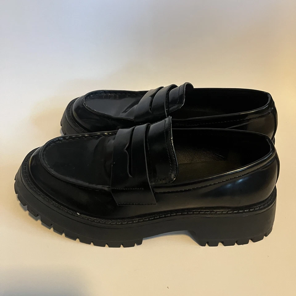 Size 6.5 Madden Girl Black Heather Platform Lug Sole Loafer Flats Chunky Black - Image 4 of 4