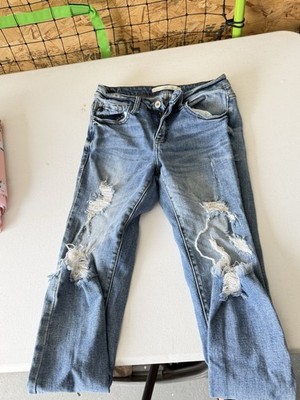 KanCan Women's Light Wash Blue Distressed Skinny Jeans Slim Fit Mid Rise 26waist