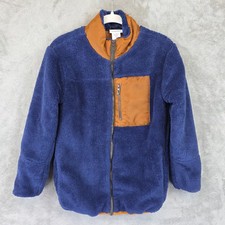 Tommy Bahama Jacket Boys Large Blue Brown Sherpa Fleece Full Zip Coat Lined