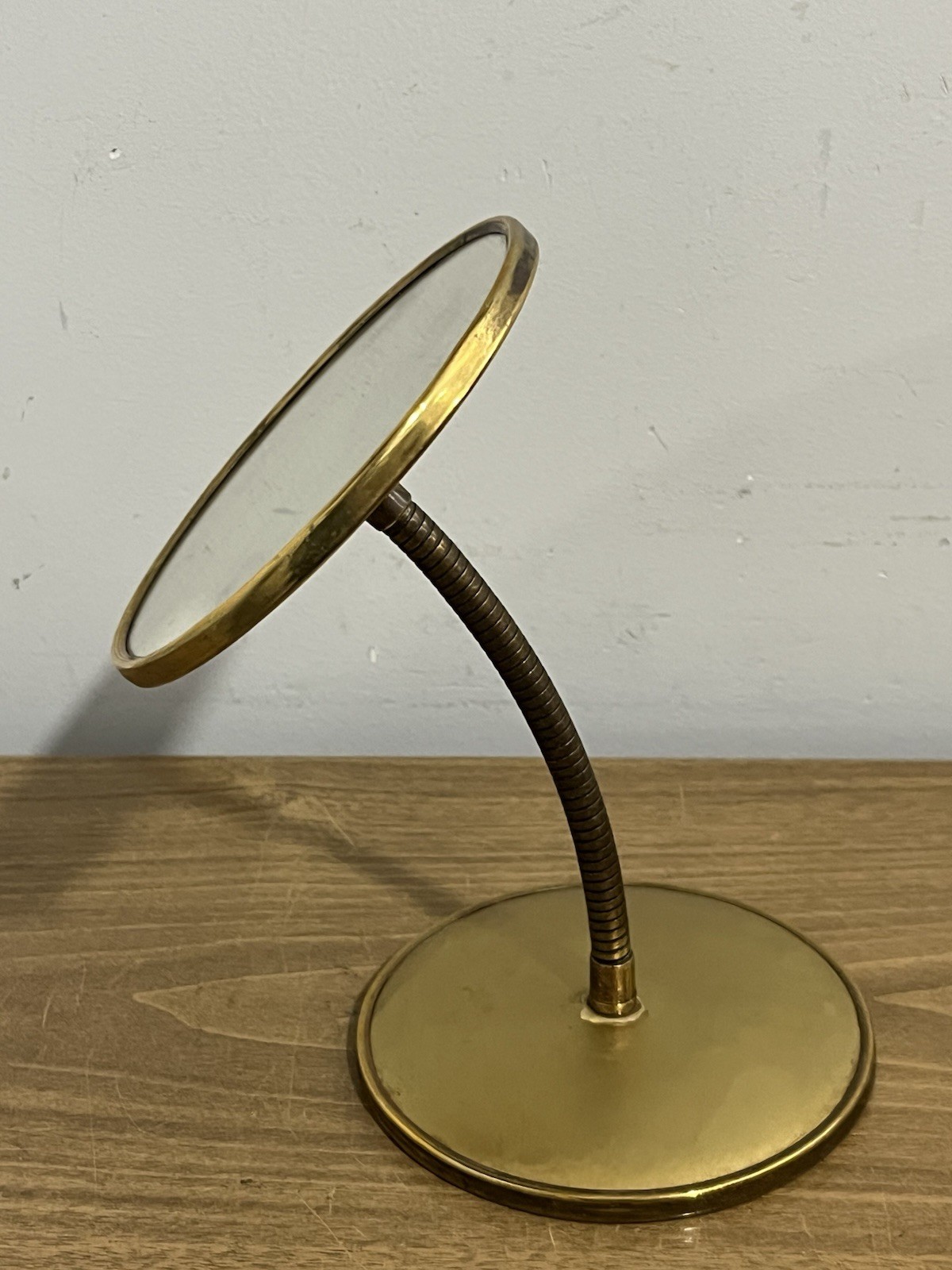 Vintage Brass Mother Of Pearl Gooseneck Double Sided Vanity Mirror