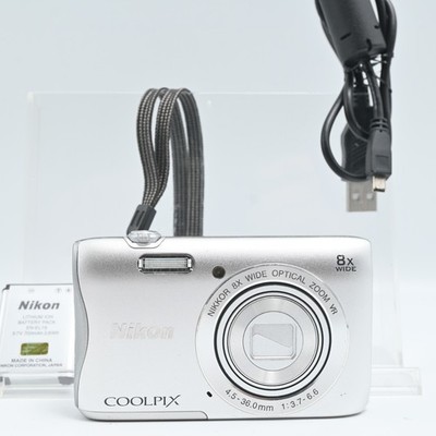 Nikon COOLPIX S3700 Silver 20.1 MP 8x Wi-Fi Digital Camera English [Near Mint]