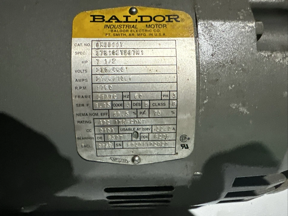 Reliance 7-1/2 HP 3485 RPM Electric Motor 208-230/460VAC 3PH Fr 184 1-1/8" Shaft - Image 2 of 3