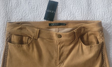 NWT Ralph Lauren Tan Stretch Lambskin Suede Leather Western Pant Jeans Size 12