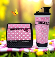 Tupperware Hello Kitty Bowtastic Lunch Set 16 oz. Tumbler and Sandwich Keeper