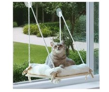Cat Window Perch, Cat Window Hammock with Cushion Bed, Solid Wood Seat  Strong