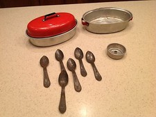 Vintage Pretend Play Roasting Pans Spoons Coffee Strainer Toy Children's