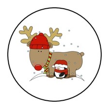 30 REINDEER CHRISTMAS ENVELOPE SEALS LABELS STICKERS 1.5" ROUND FAVORS