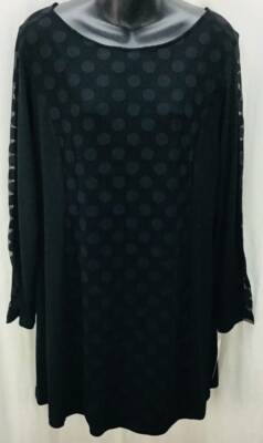Style Co Tunic Top Blouse Large Black Polka Dot Long Sleeve Scoop Women New 6160