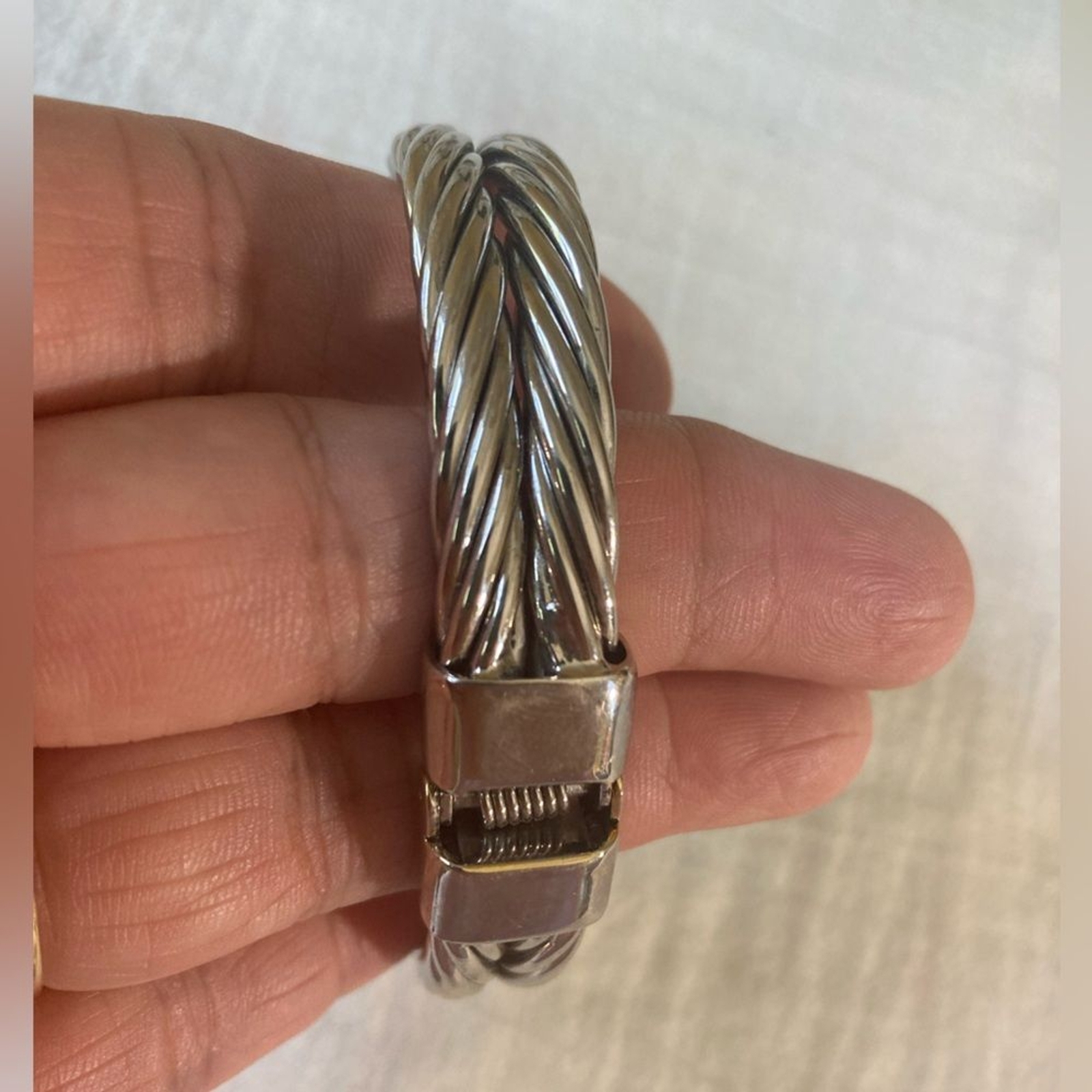 Two Tone Double Cable Hinged Bangle Bracelet - image 7