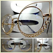 OVERSIZE Classy RETRO CAT EYE Style Clear Lens EYE GLASSES Large Rose Gold Frame