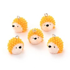 20Pcs 3D Hedgehog Yellow Orange Opaque Resin Pendants Jewelry Making 18x15.3mm