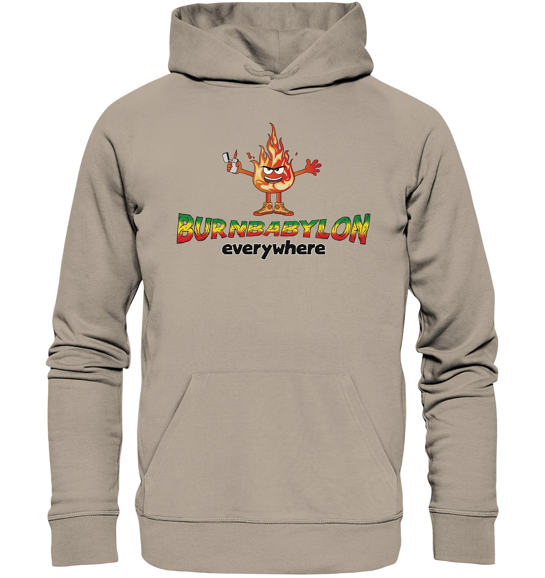 SACAI Burn Babylon Reggae Rastafari Fuoco Giamaica Felpa con Cappuccio 100% Cotone Biologico