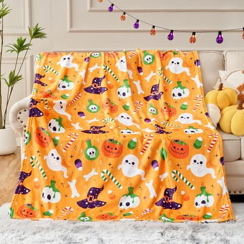 Halloween Blanket for Kids,Throw Blanket for Kids,Wizard Hat Halloween Ghost
