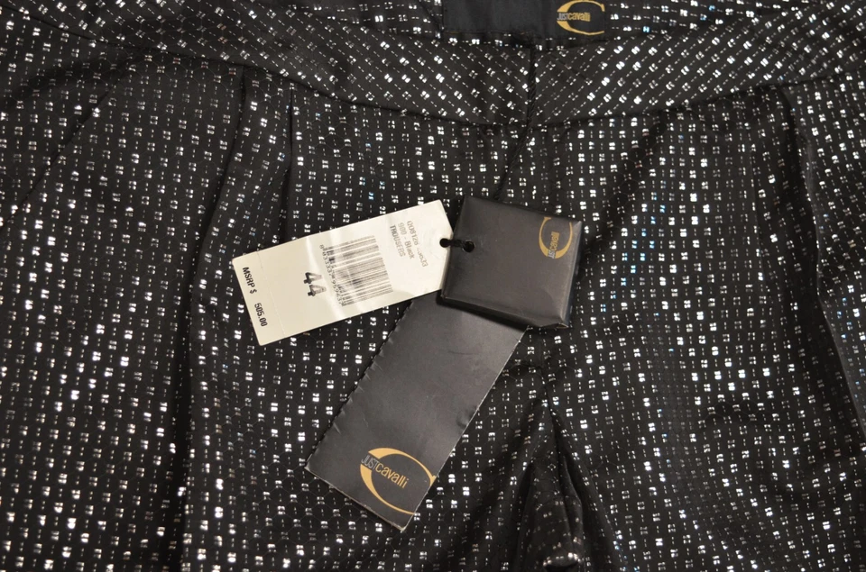 Calça feminina JUST CAVALLI tamanho 31 EUA preta e prata metálica noite US$ 505,00 - Imagem 3 de 4