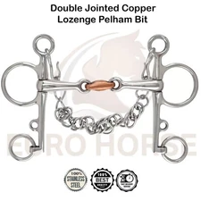 Pelham Bit Double Joint Copper Lozenge Mouth Stainless Steel Snaffle Horse Bit