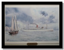 Rey Jaime I steamer Compania Trasmeditteranea framed print G Aledo free p&p UK