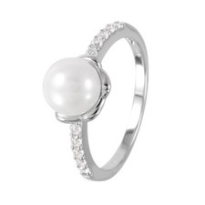 Sterling Silver Ladies Ring w/ Pearl CZ Stones