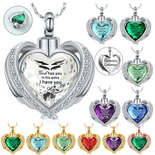 Angel Wings Cremation Urn Necklace for Ashes Birthstone Wing  Heart Urn Pendant