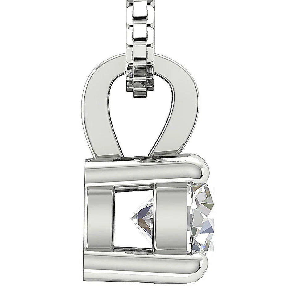 Solitaire Pendant Necklace I1 H 0.70 Ct Genuine Diamond Prong Set 14K White Gold - Image 4 of 4