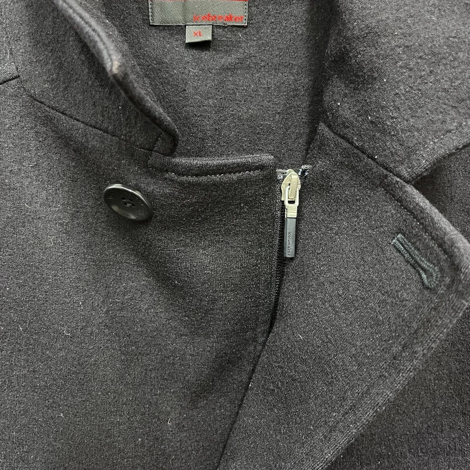 Icebreaker Mens Full Zip/Button Black 100% Wool Long Peacoat Jacket Sz XL Fits M - Image 4 of 4