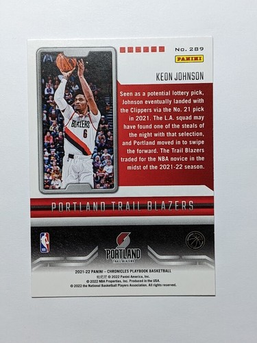 2021-22 Chronicles Playbook Keon Johnson PINK RC Trail Blazers #289 - Picture 2 of 2