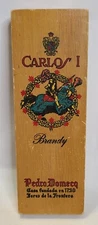 Vntg Carlos I Brandy Wooden Box Pedro Domecq Spain  12" x 4 1/2" x 3 1/2" (C12)