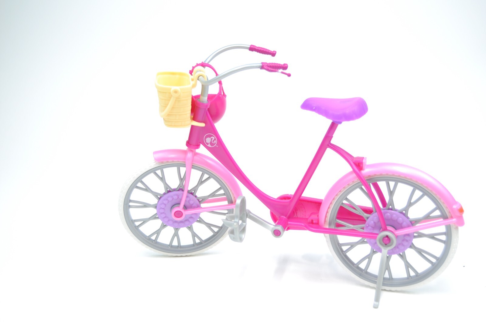 Barbie Bike 2013 Pink  white tires purple seat kick stand helmet basket