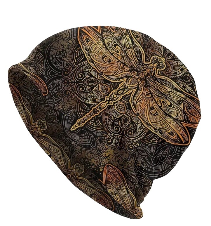 Beanie Hat Cap Skullies Dragonfly Mandala Reversible  Soft Stretch Boho Style-image