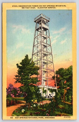 Arkansas Hot Springs National Park Elevator Service Steel Tower Vintage Postcard