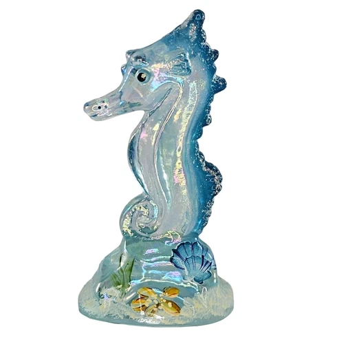Fenton Art Glass Iridized Blue Seahorse Figurine Signed M. Young Rare