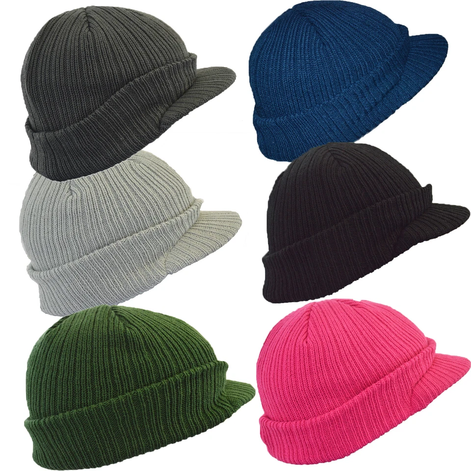 EUROTSHIRTS Peaked Beanie Hat Knitted Winter Cap Unisex Adult Pink Grey Blue Green