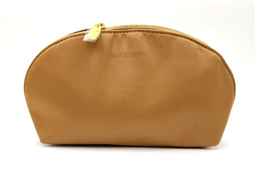 New! Burberry Logo Clutch Toiletry Bag Cosmetic Pouch Travel Case ~ Tan