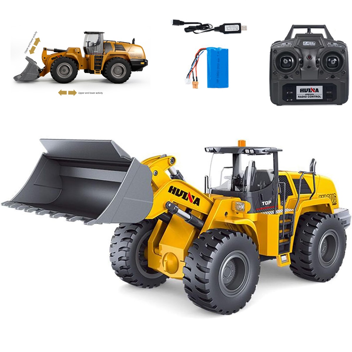 Huina 1583 Pala gommata in metallo 1:14 RTR 10 funzioni Die Cast regali di Natale