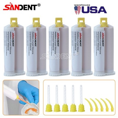 5Packs Dental VPS Putty Impression Material 50ML Base & Catalyst Tips SANDENT