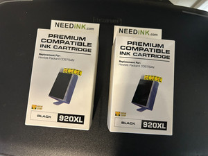 2 BRAND NEW BLACK REPLACEMENT INK CARTRIDGES #920XL, HP : CD975AN