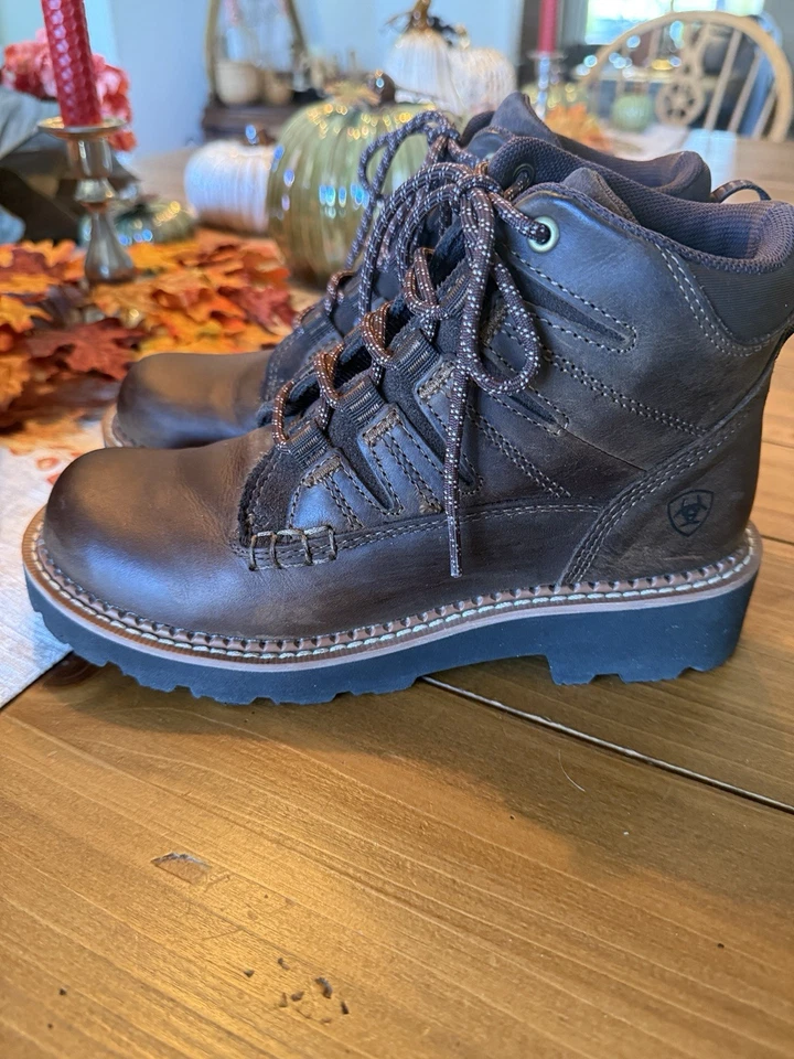 Botas femininas Ariat Canyon II 7,5B couro marrom trabalho caminhada ao ar livre com cadarço - Imagem 3 de 4