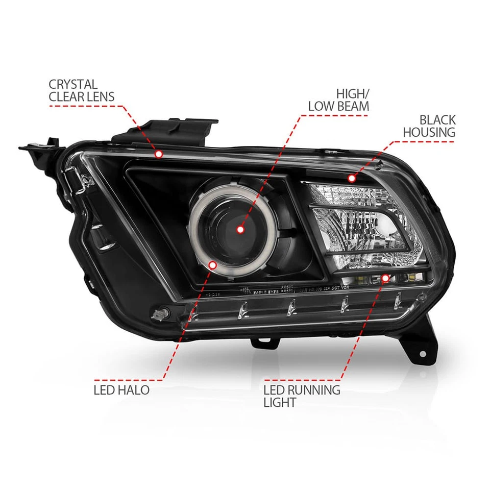 Clear Lens CCFL Headlight Assembly w/Halo for 10-14 Ford Mustang w/o HID [Black] - Image 4 of 4