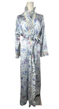 Vtg Christian Dior Lounge Wear Bathrobe Cottage Feminine Satin Long Maxi Robe